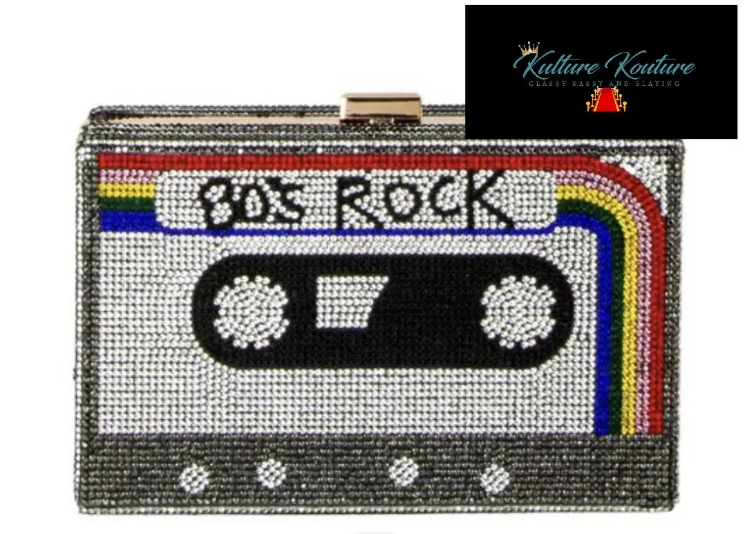 80's Rock Mixed Tape Rhinestone Cassette Clutches with Removable Straps