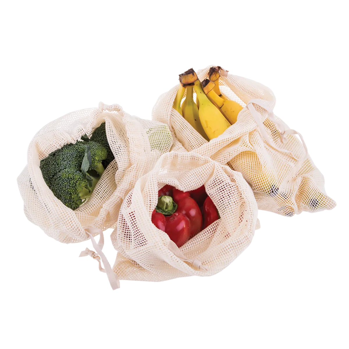 Appetito Cotton Net Produce Bags - Set of 3 - Assorted Sizes