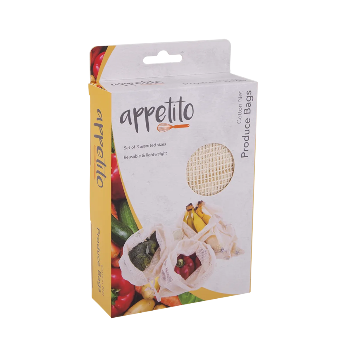 Appetito Cotton Net Produce Bags - Set of 3 - Assorted Sizes