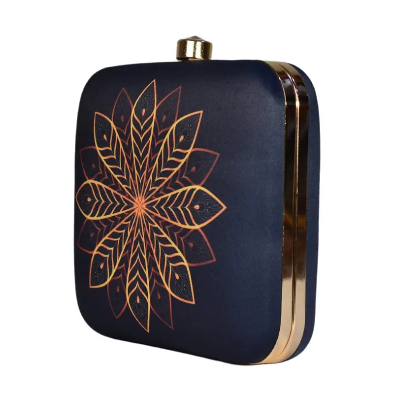 Artklim Printed Black Golden Mandala Clutch