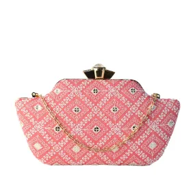 Baby Pink And White Embroidered Clutch