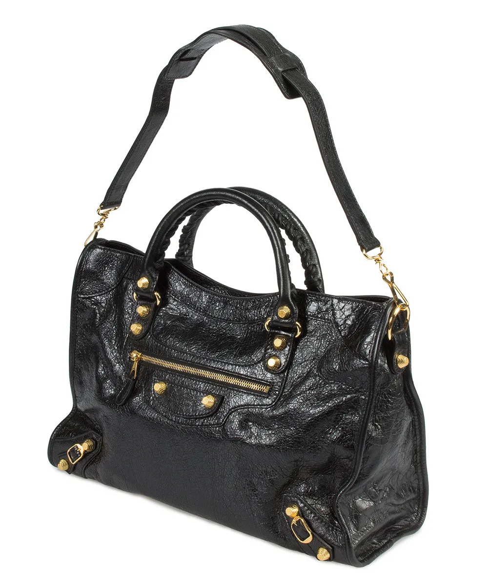 Balenciaga Giant 12 Gold City Bag | Black Lambskin Leather | Medium