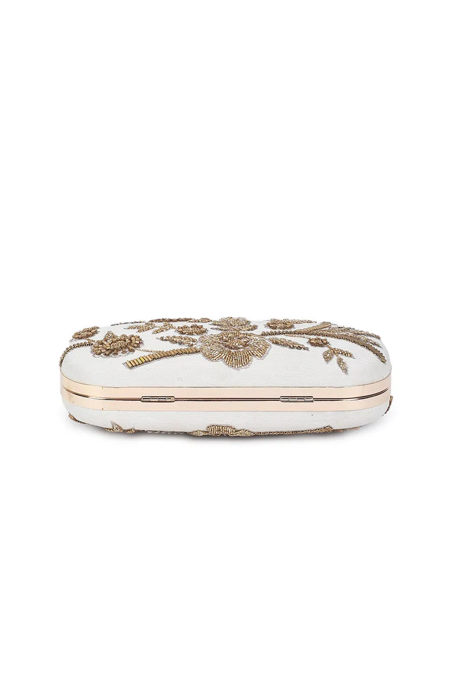 Beige Dazzling Hand-Embroidered Box Clutch