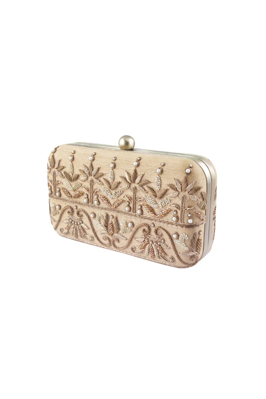 Beige Turqi Hand-Embroidered Box Clutch