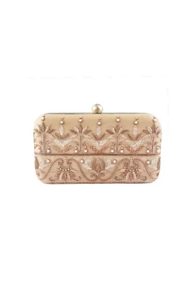 Beige Turqi Hand-Embroidered Box Clutch