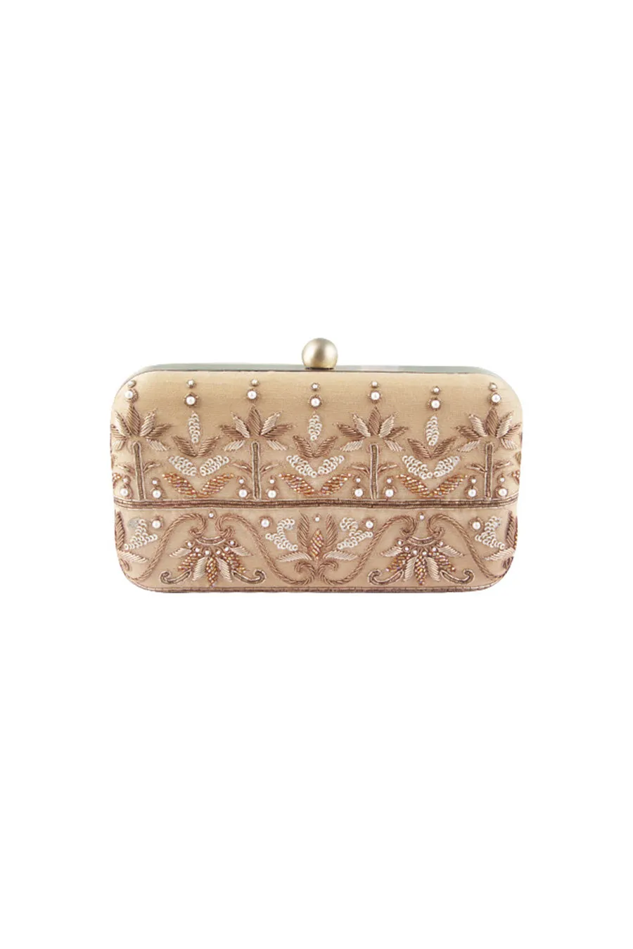 Beige Turqi Hand-Embroidered Box Clutch