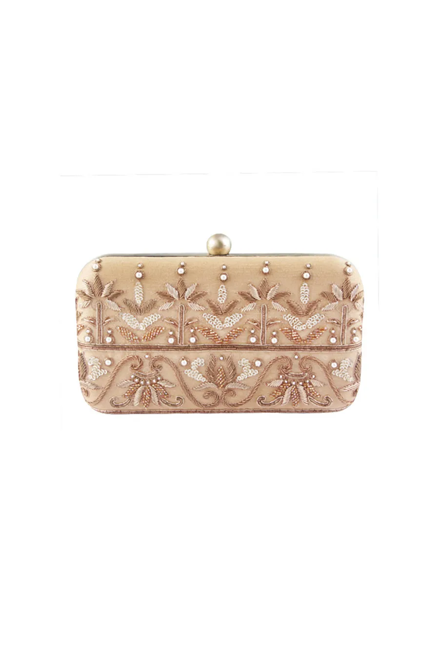 Beige Turqi Hand-Embroidered Box Clutch