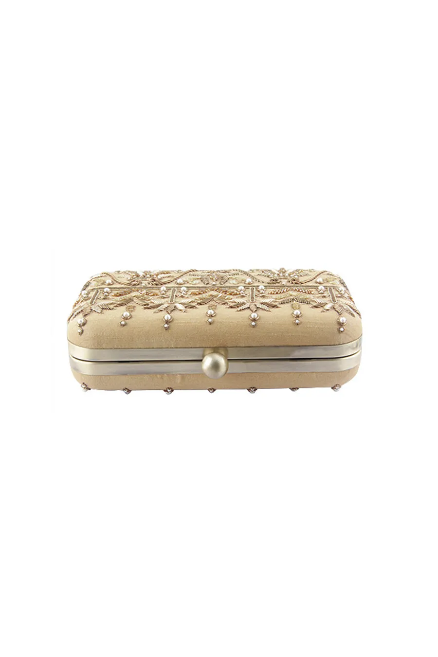 Beige Turqi Hand-Embroidered Box Clutch