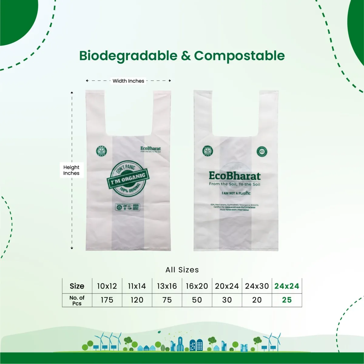 Biodegradable and Compostable U-cut Carry Bags| Grocery bags | Shopping bags | Multi purpose bags |