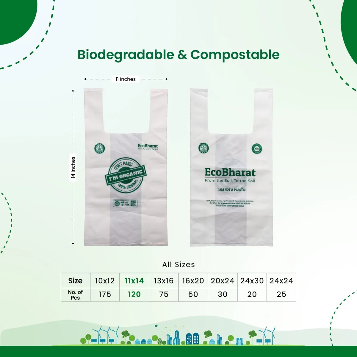 Biodegradable and Compostable U-cut Carry Bags| Grocery bags | Shopping bags | Multi purpose bags |