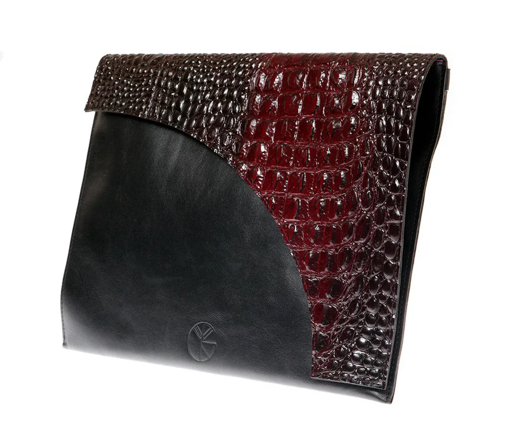 Black and red leather envelope clutch