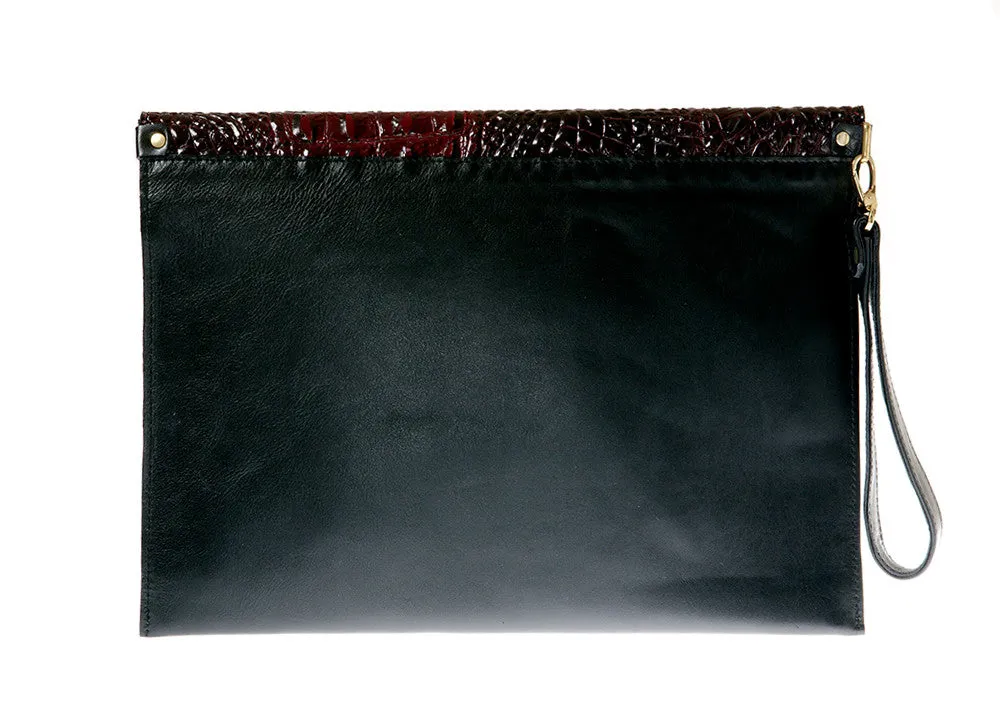 Black and red leather envelope clutch