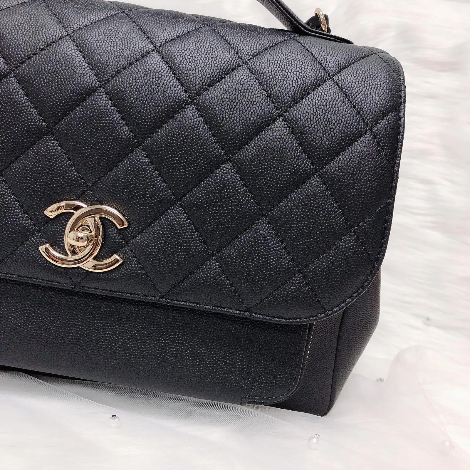 Business Affinity Flap Black Quilted Caviar Leather with GHW Large