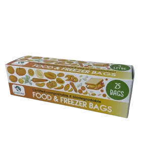 Certified Compostable Food & Freezer Bags, 1 Gallon (25 bags)