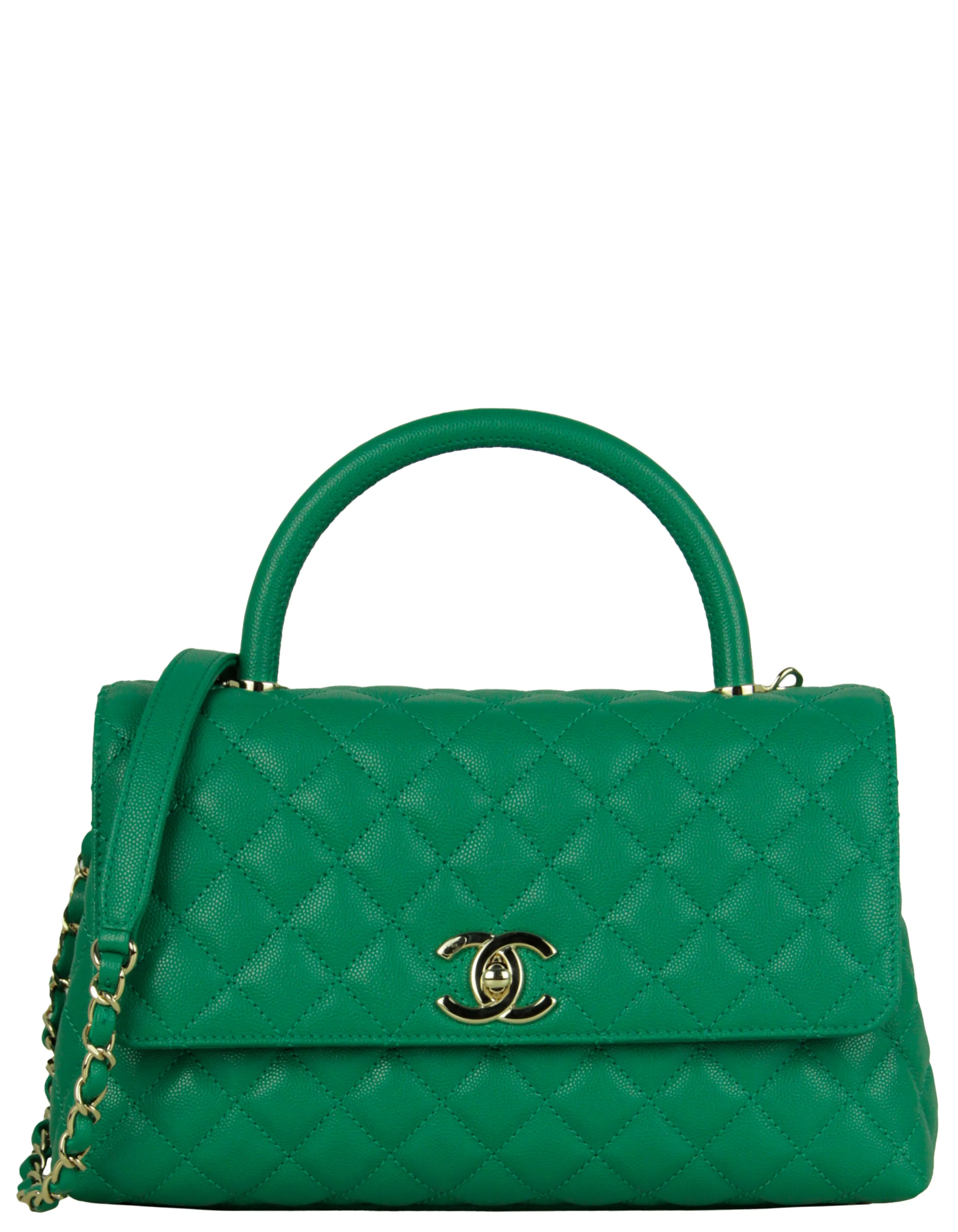 Chanel 2022 Green Caviar Quilted Small Coco Handle Flap Bag