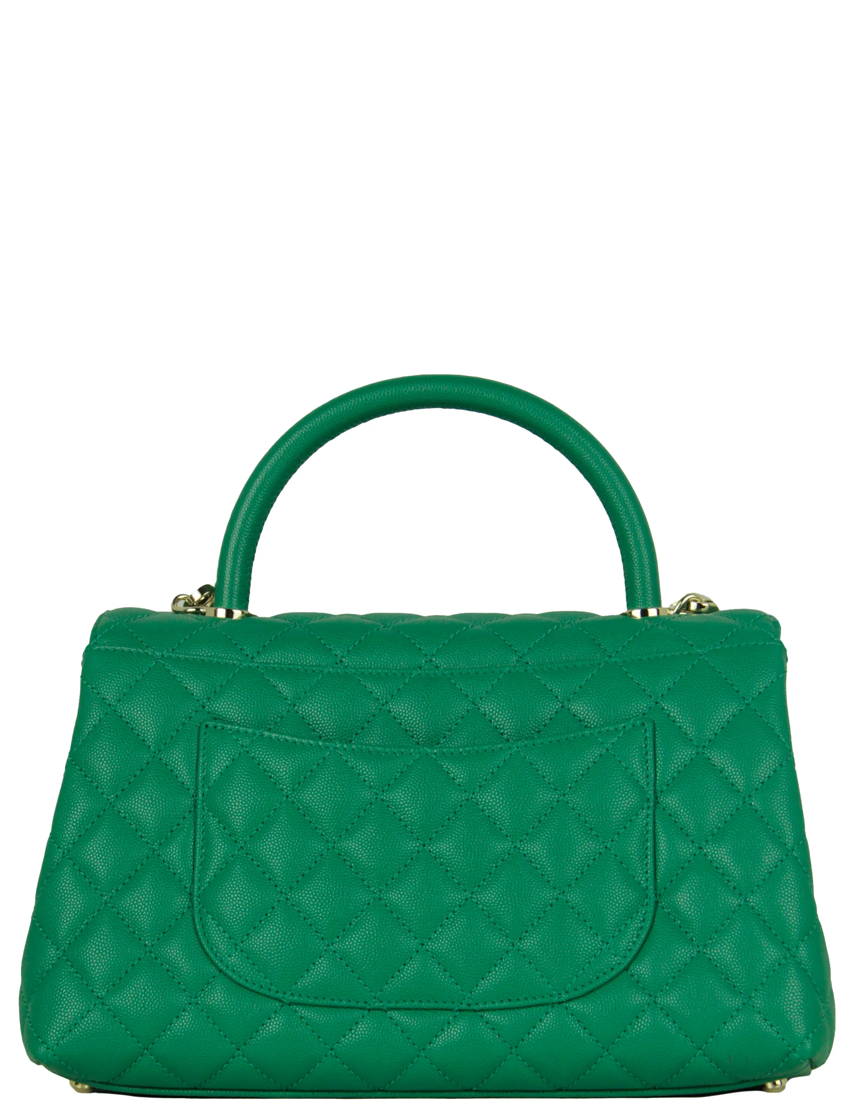 Chanel 2022 Green Caviar Quilted Small Coco Handle Flap Bag