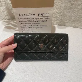 Chanel Black Patent Leather Quilted Wallet Medium