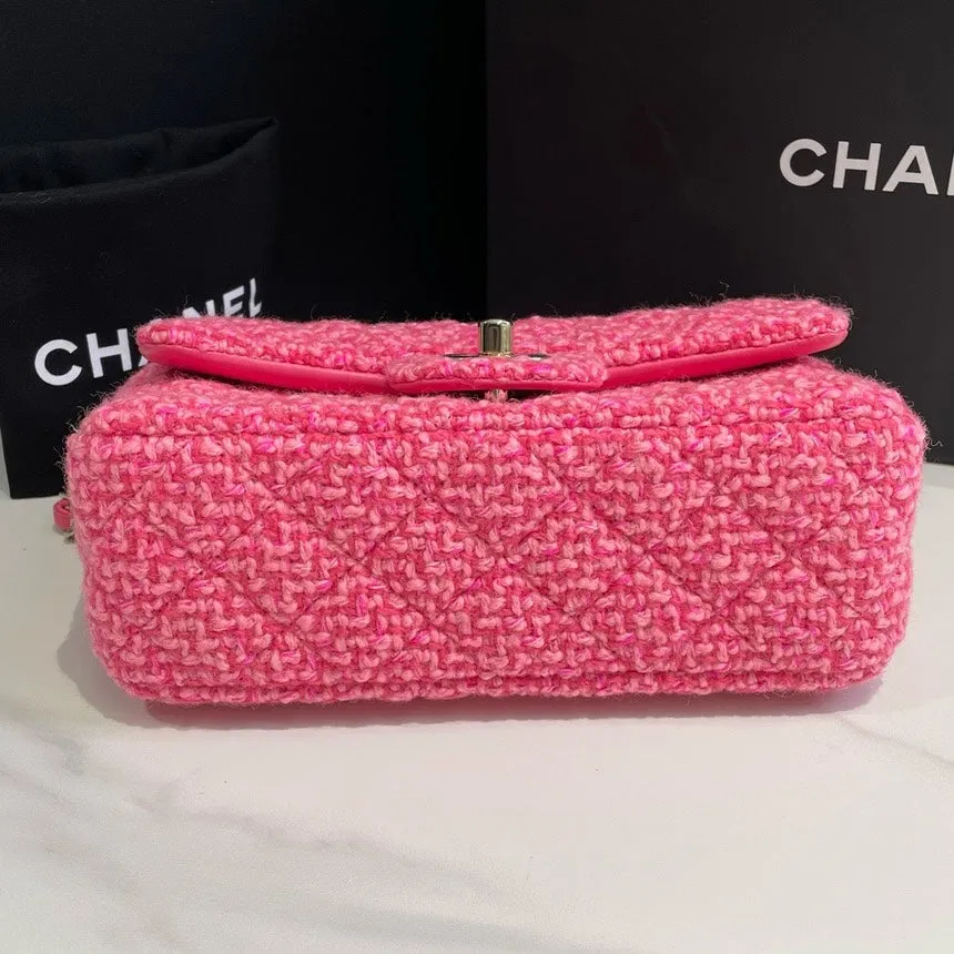 Chanel Pink Tweed 22k Classic Flap Mini Bag