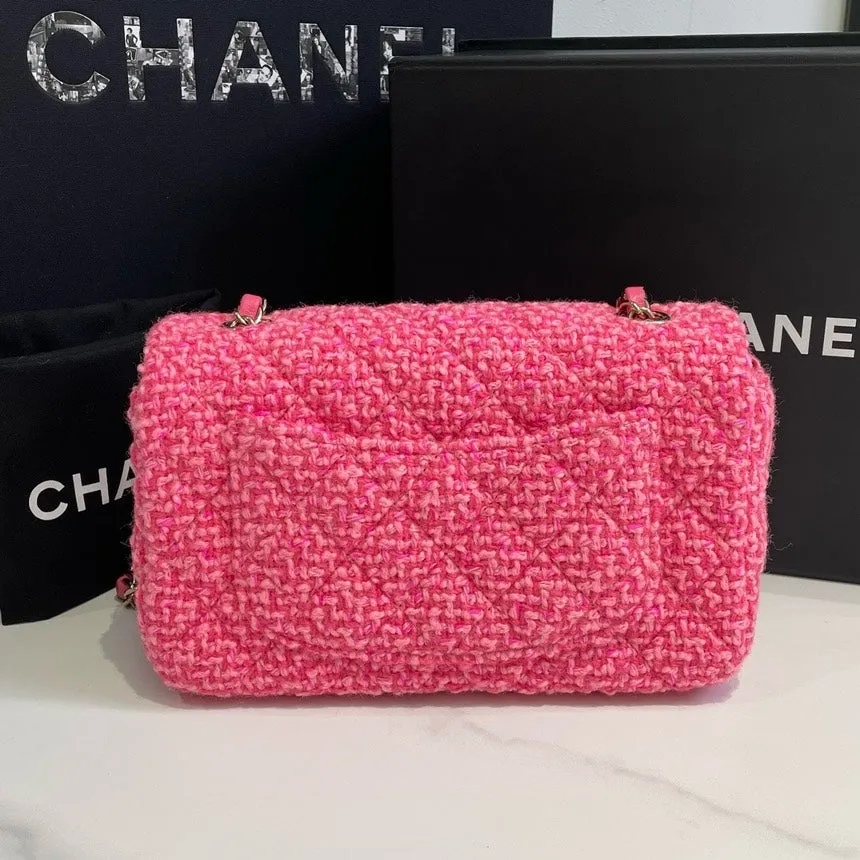 Chanel Pink Tweed 22k Classic Flap Mini Bag