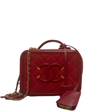 Chanel Red Caviar Small CC Filigree Vanity Case Crossbody Bag