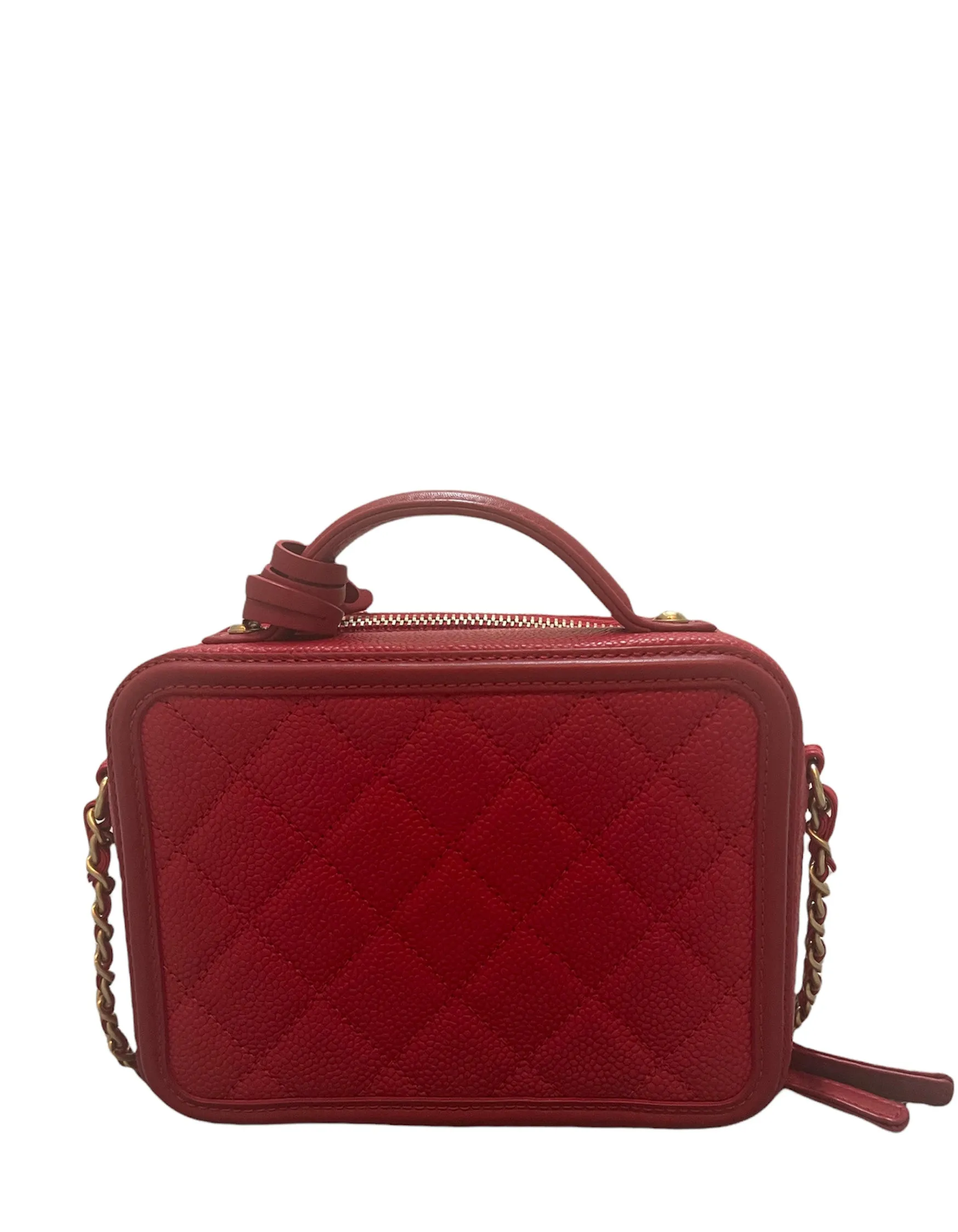 Chanel Red Caviar Small CC Filigree Vanity Case Crossbody Bag