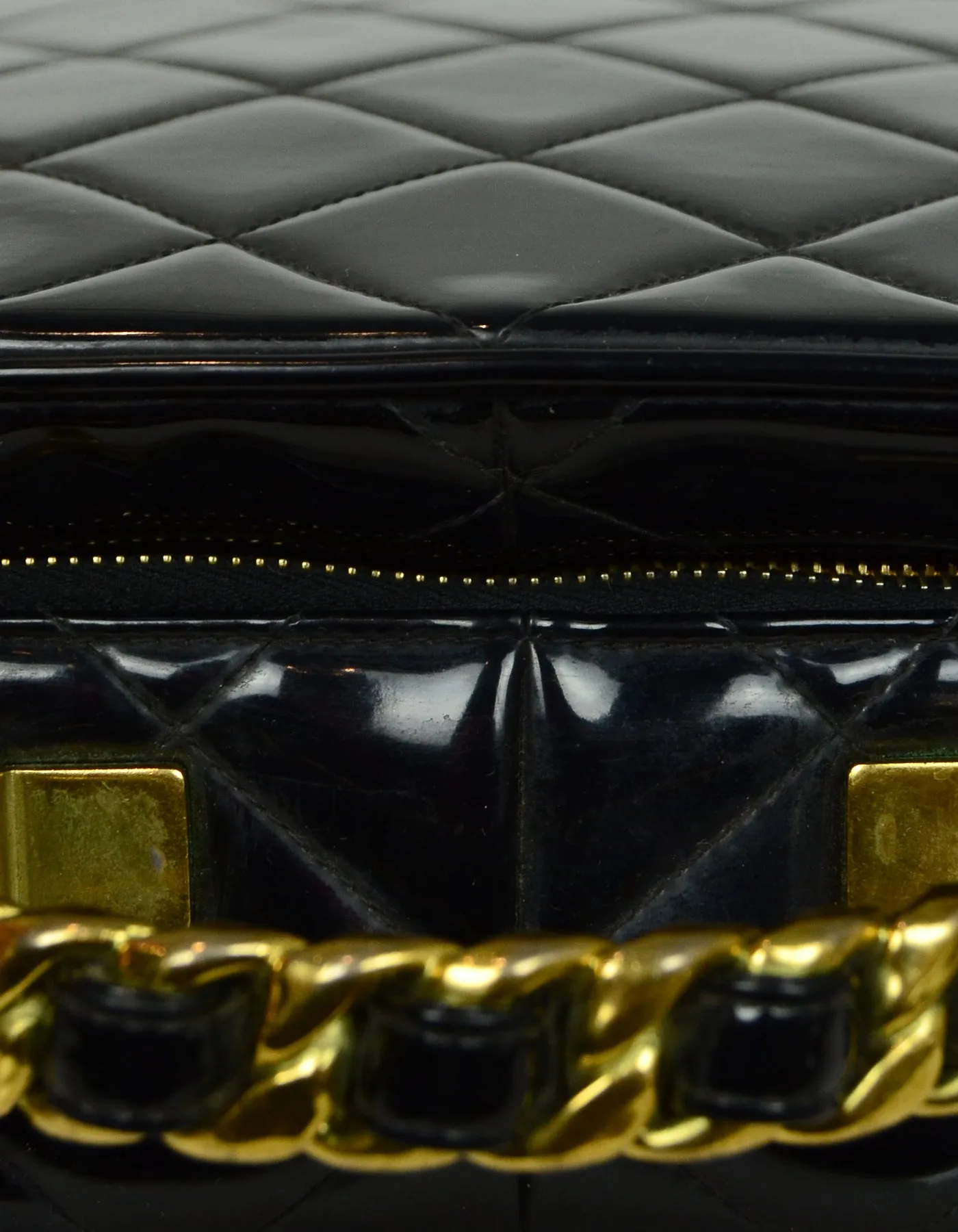 Chanel Vintage Black Patent ZIp Around Bag