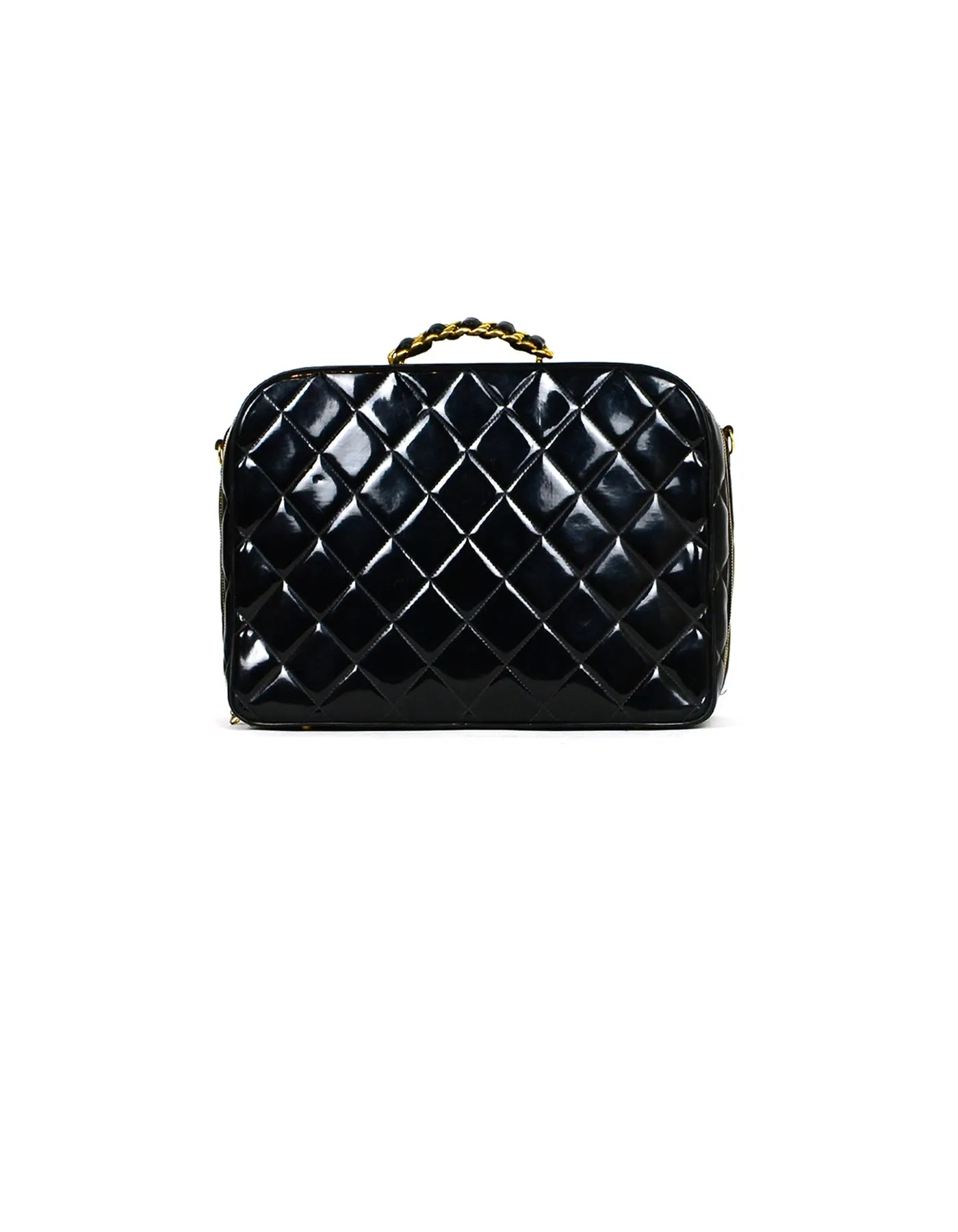 Chanel Vintage Black Patent ZIp Around Bag