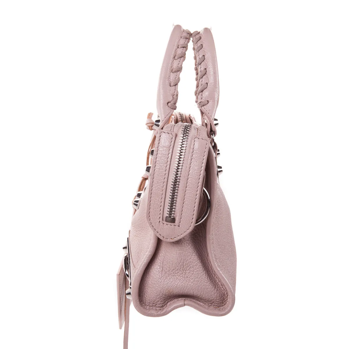 Chevre Metallic Edge Silver Mini City in Baby Pink