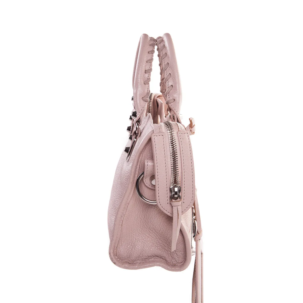 Chevre Metallic Edge Silver Mini City in Baby Pink