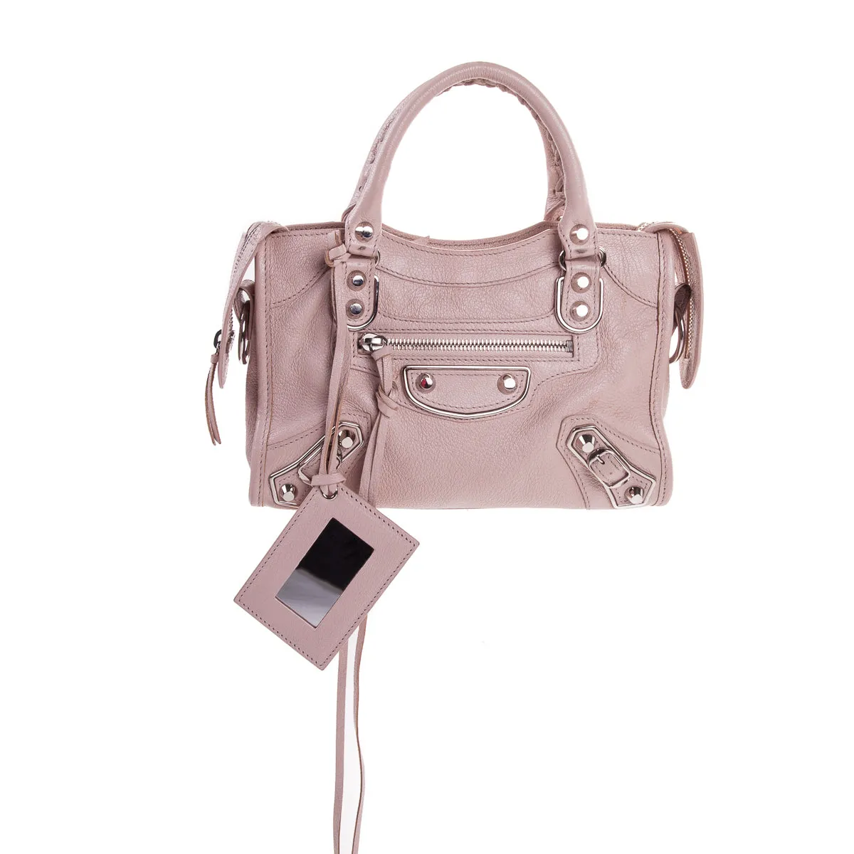 Chevre Metallic Edge Silver Mini City in Baby Pink