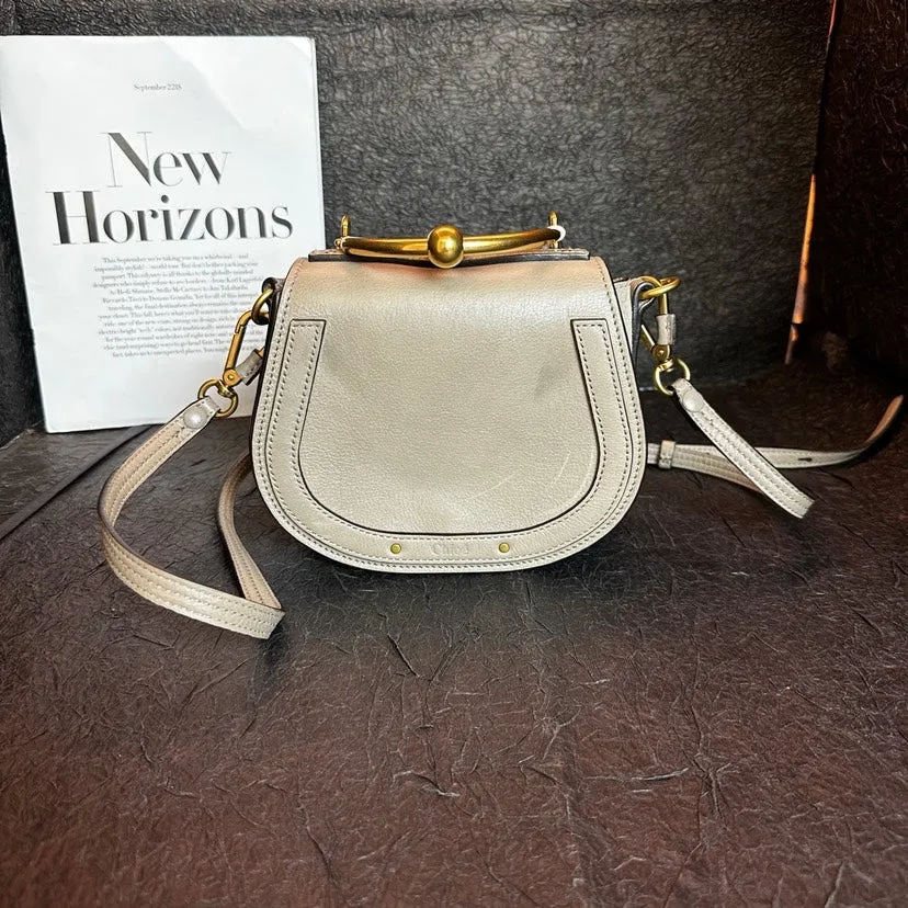 Chloe Nile Ring Saddle Bag Beige Leather 16cm