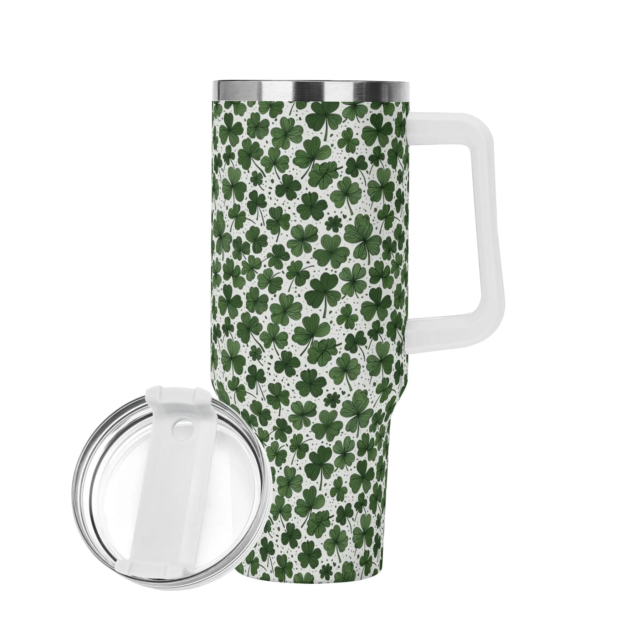 Clovers 40oz Stainless Steel Tumbler Gift With White Handle and Straw