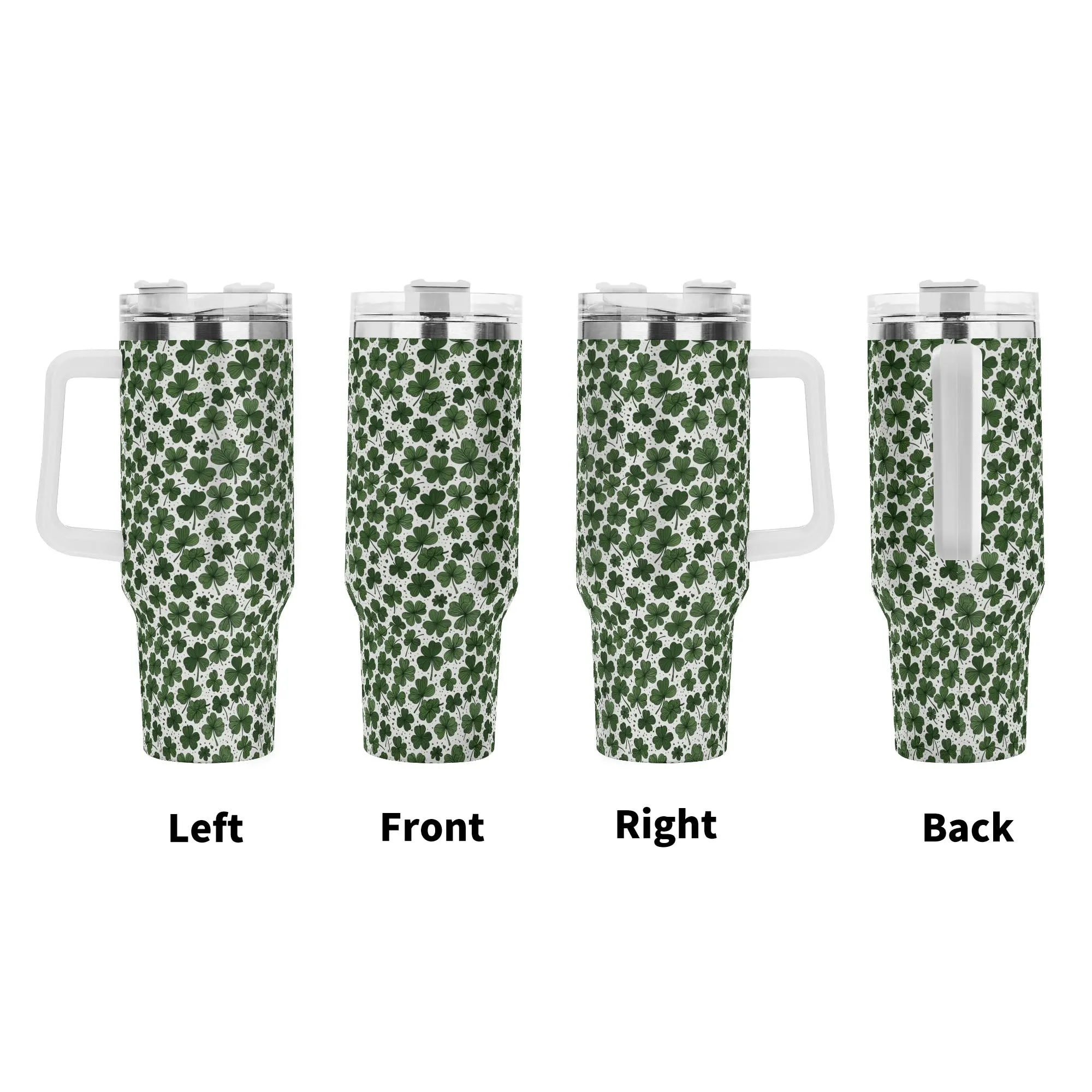 Clovers 40oz Stainless Steel Tumbler Gift With White Handle and Straw