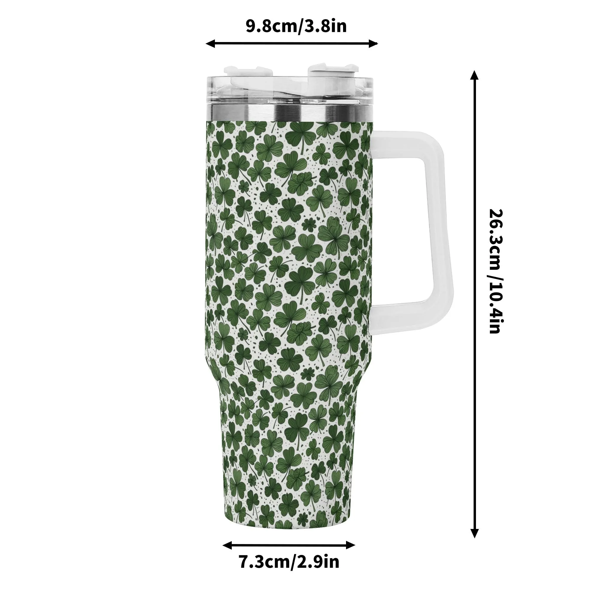 Clovers 40oz Stainless Steel Tumbler Gift With White Handle and Straw