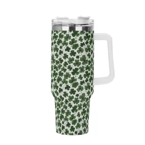 Clovers 40oz Stainless Steel Tumbler Gift With White Handle and Straw