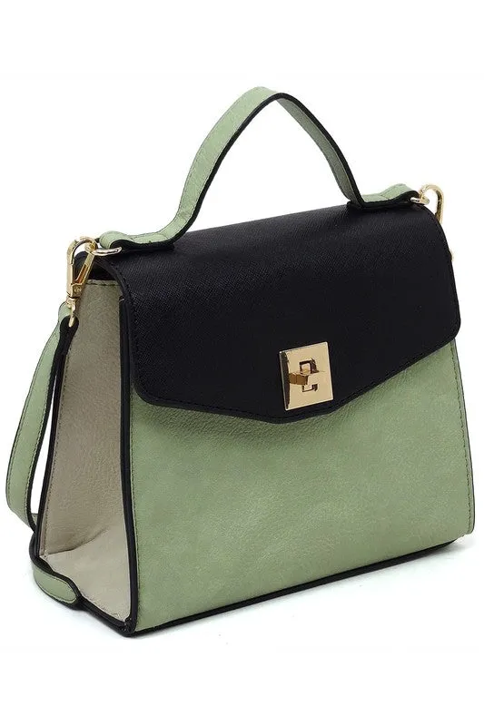 Colorblock Twist Lock Flap Satchel