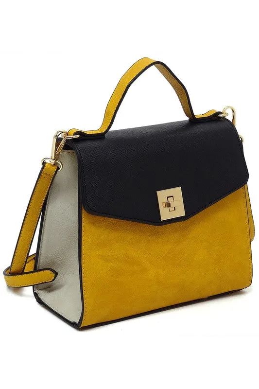 Colorblock Twist Lock Flap Satchel