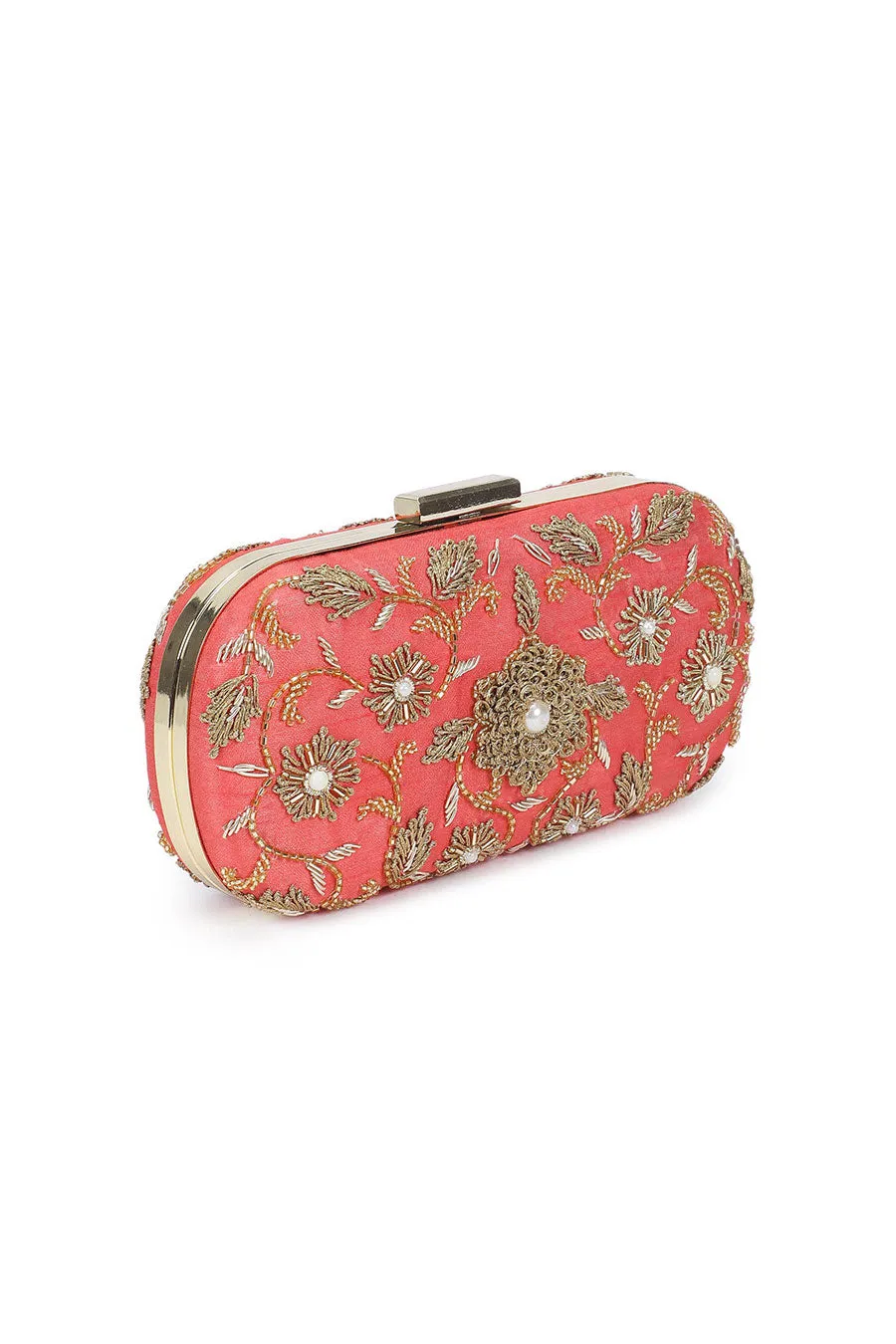 Coralicious Flower Embroidered Box Clutch