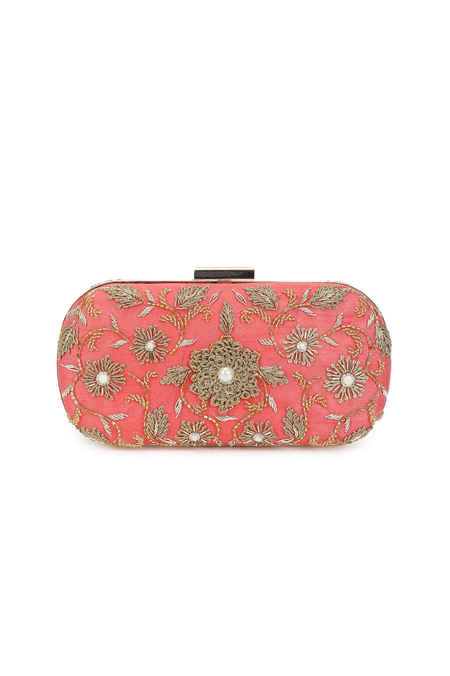 Coralicious Flower Embroidered Box Clutch