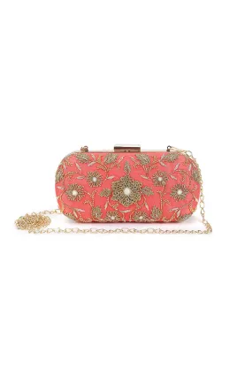 Coralicious Flower Embroidered Box Clutch