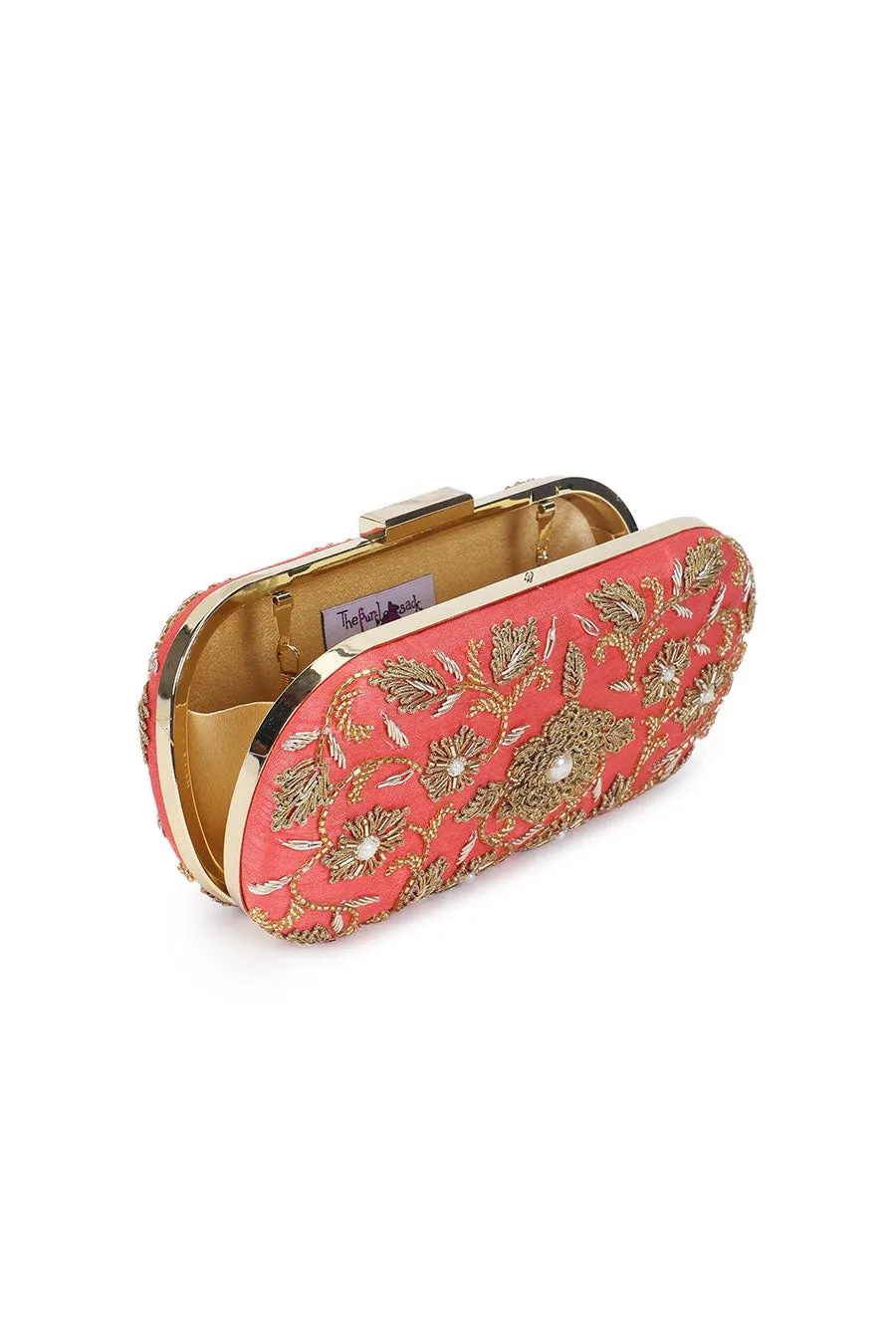 Coralicious Flower Embroidered Box Clutch