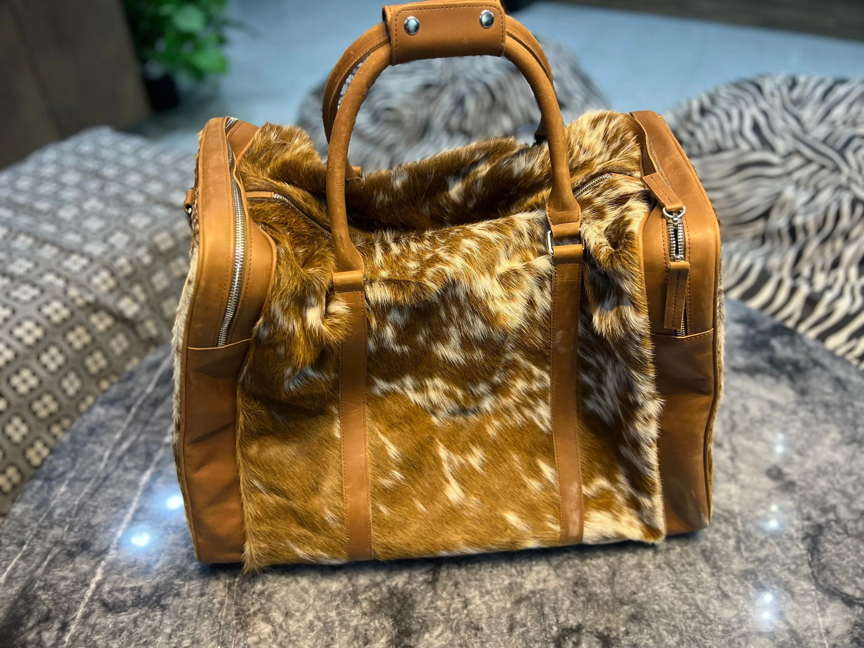 Cowhide Mega Duffel Bag cow leather Hand Bags Cowhide Hand Bags, Baby Weekender Hand Bag, Ladies Hand Bags, Leather Woven hand knotted