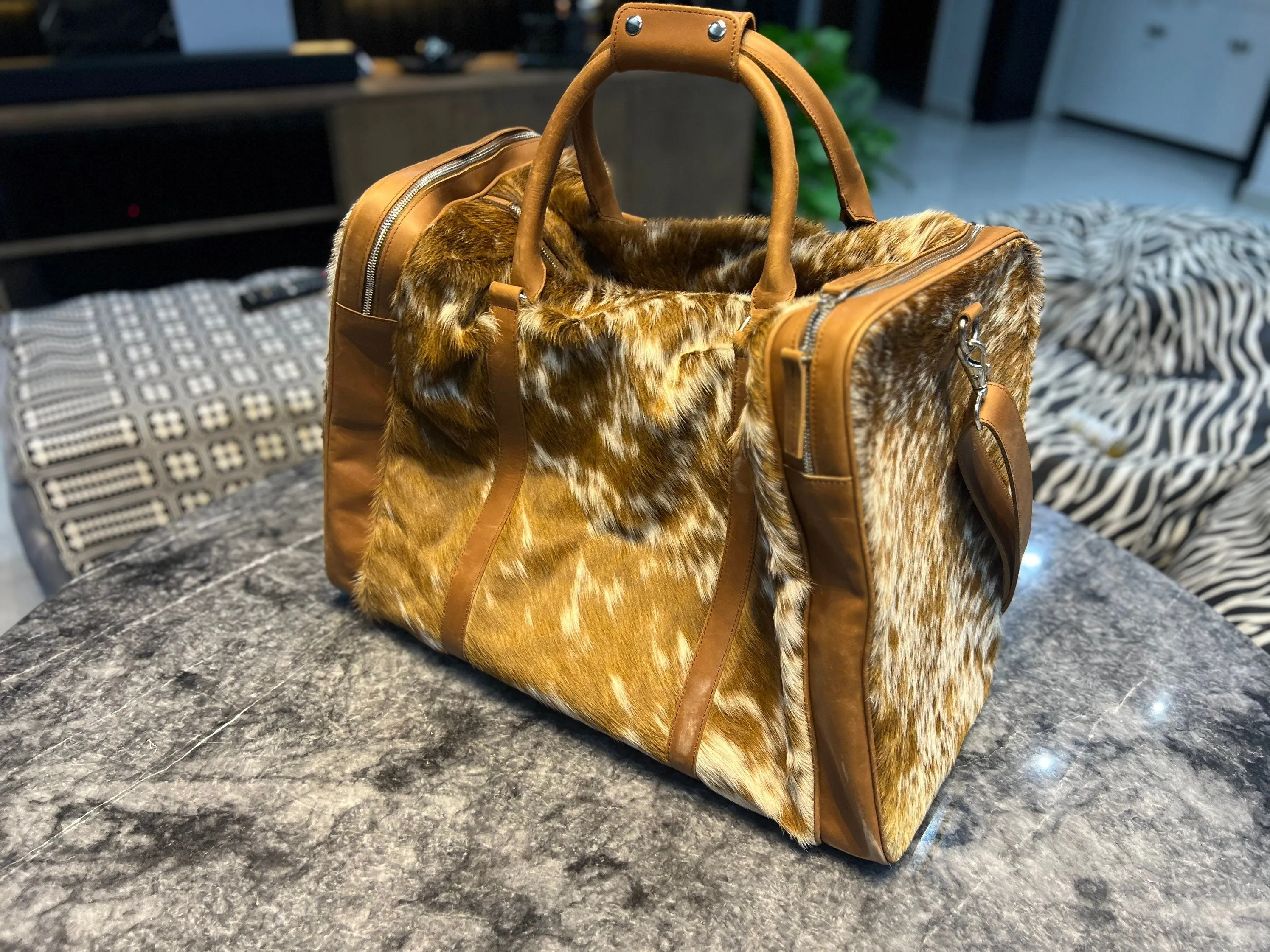 Cowhide Mega Duffel Bag cow leather Hand Bags Cowhide Hand Bags, Baby Weekender Hand Bag, Ladies Hand Bags, Leather Woven hand knotted