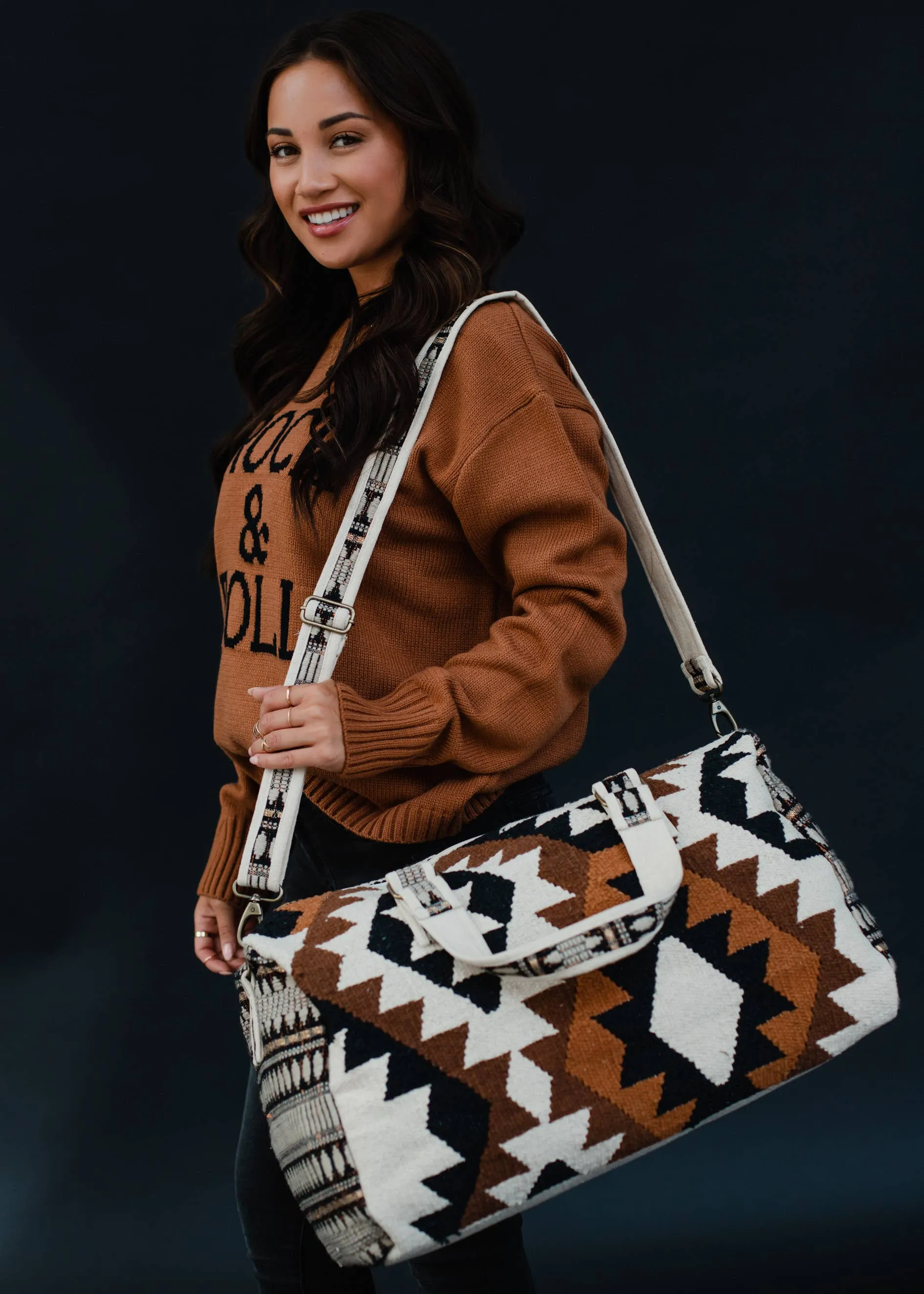 Cream, Black, Brown & Tan Aztec Duffel