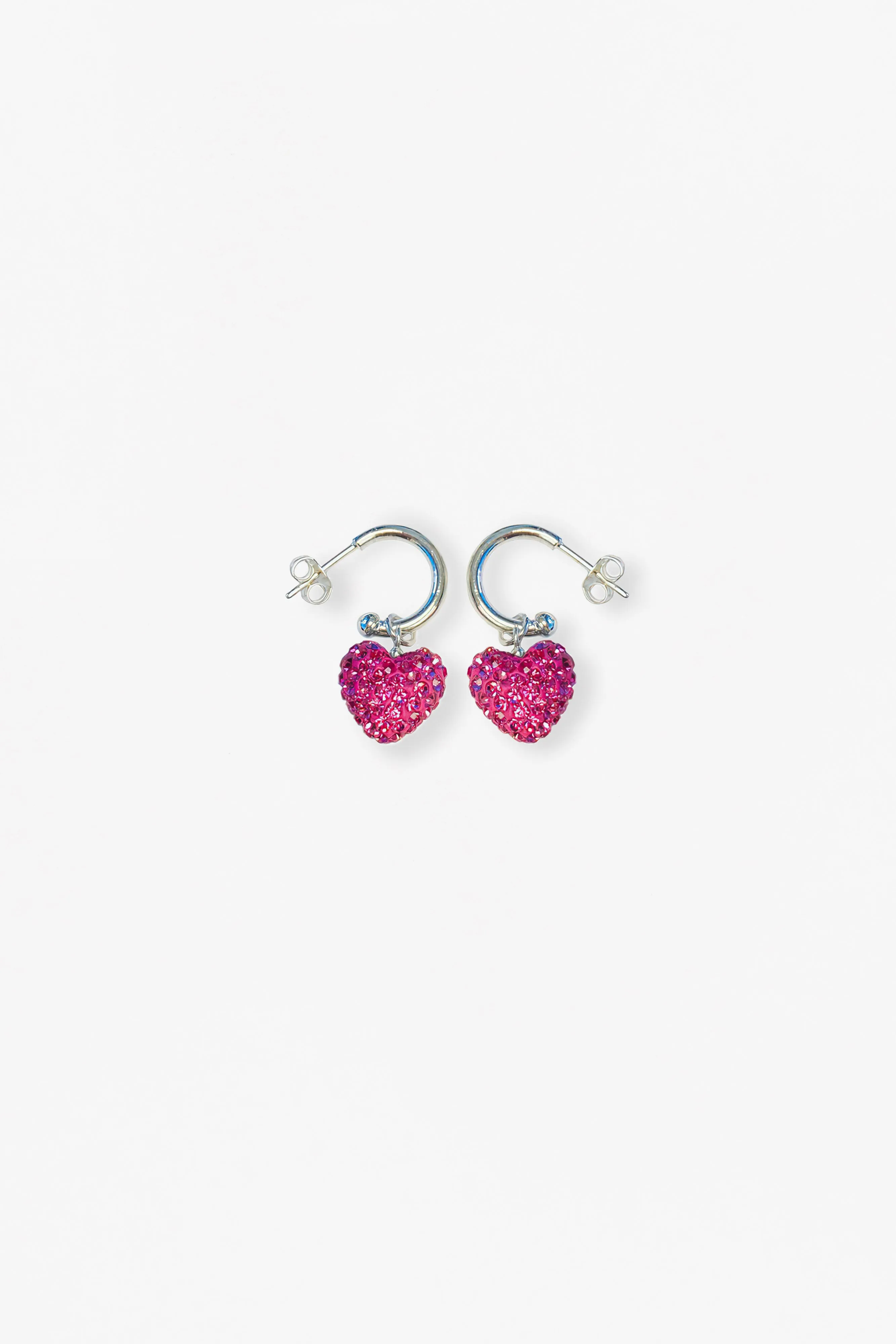 Crystal Pave Heart C-Hoop Dangling Silver Earring