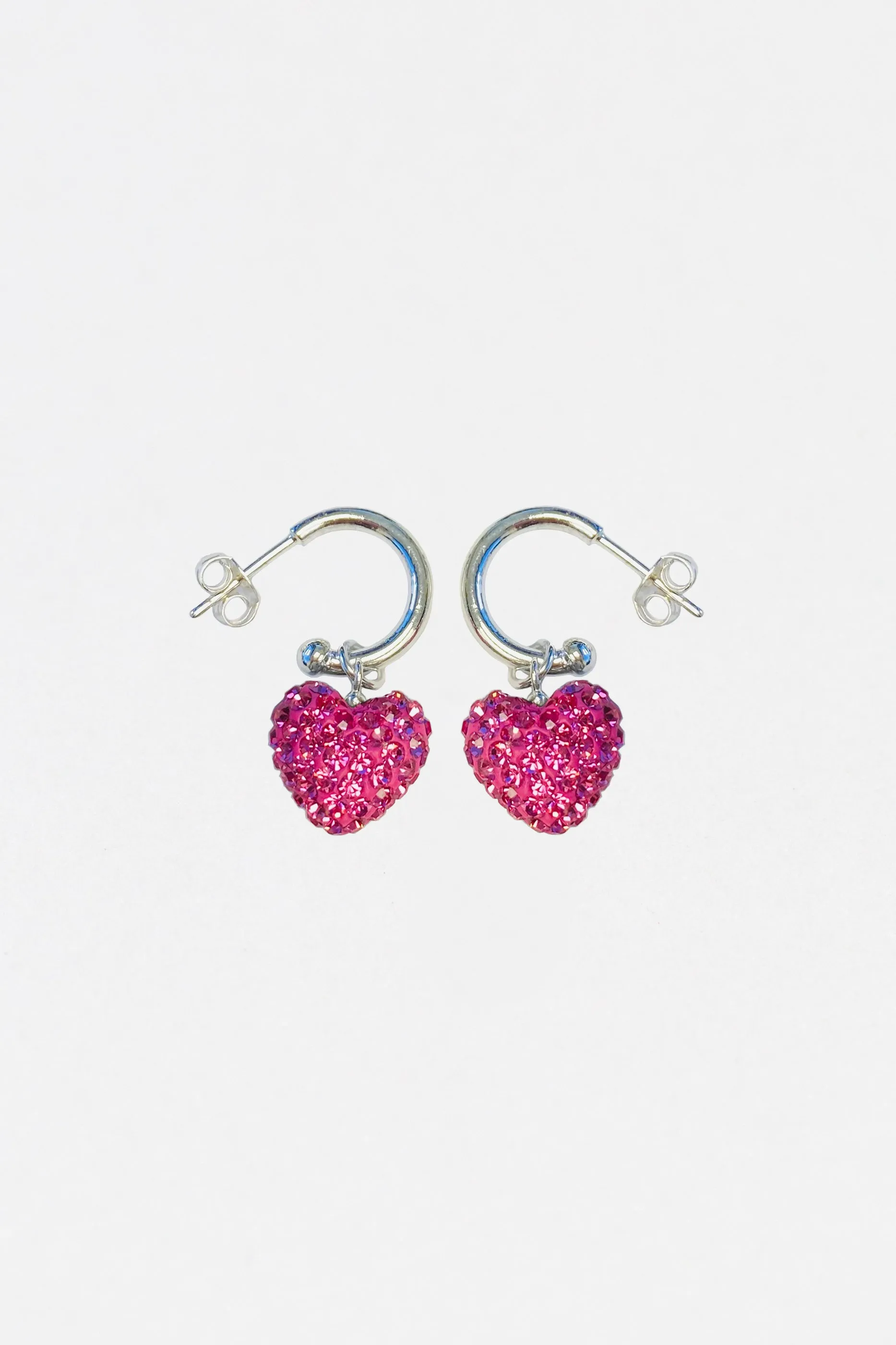 Crystal Pave Heart C-Hoop Dangling Silver Earring