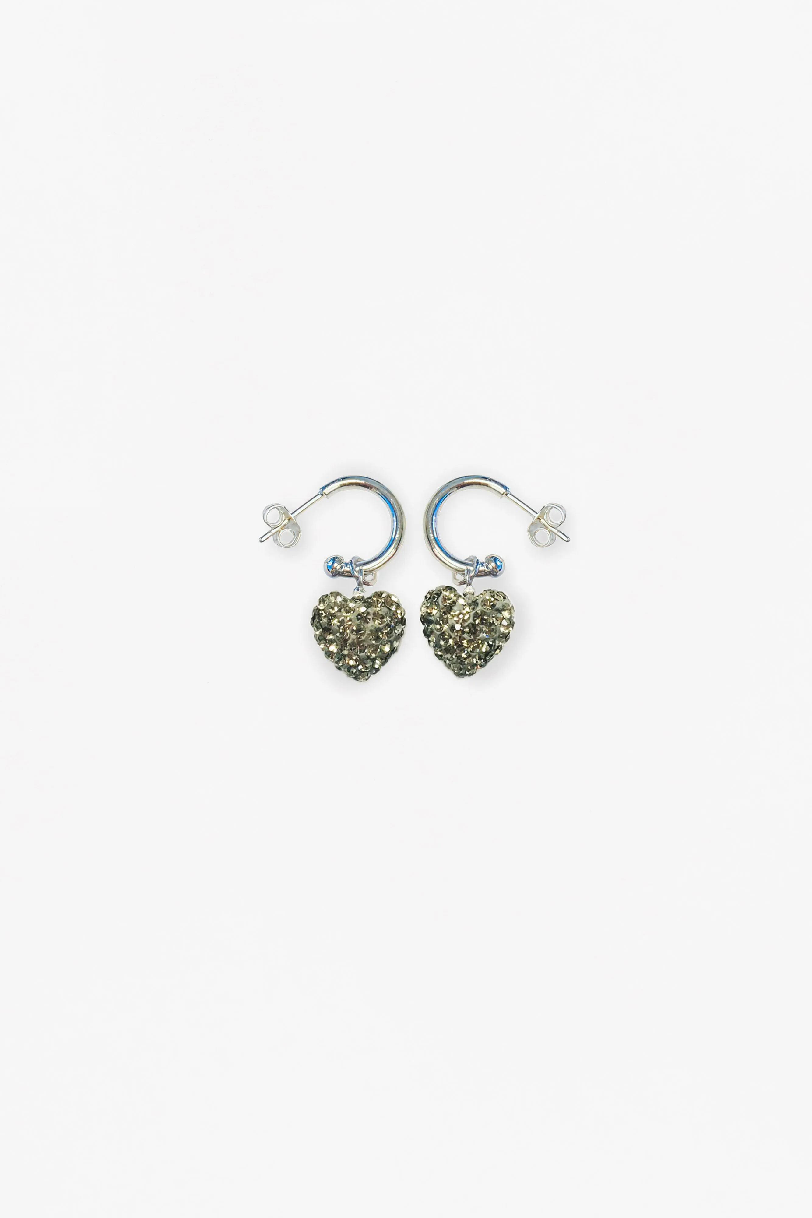 Crystal Pave Heart C-Hoop Dangling Silver Earring