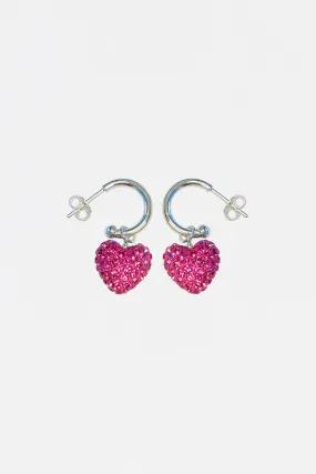 Crystal Pave Heart C-Hoop Dangling Silver Earring