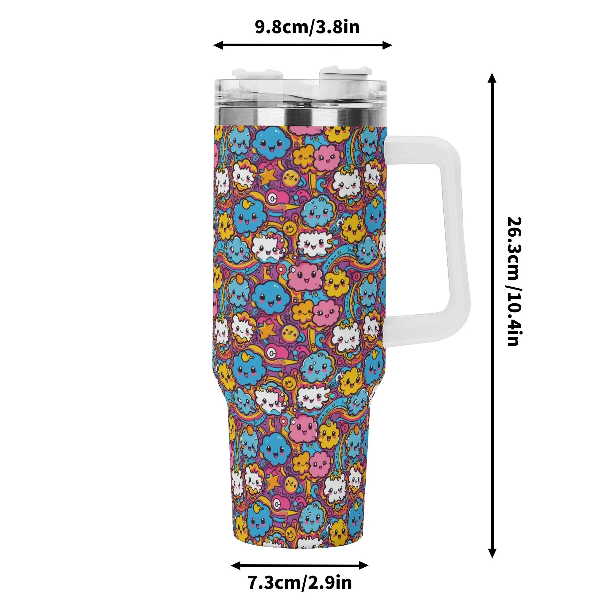 Cute Clouds 40oz Stainless Steel Tumbler Gift With White Handle and Straw