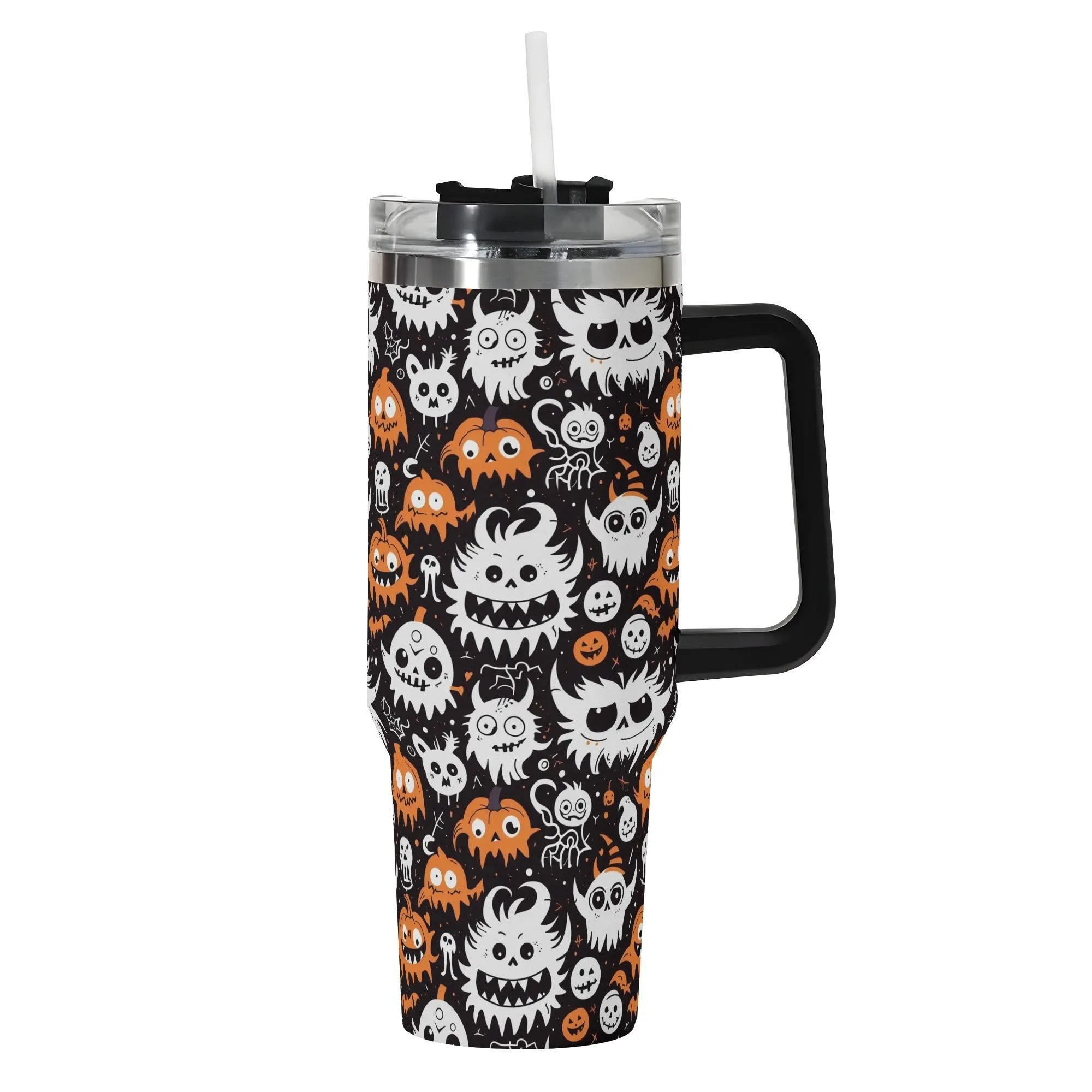 Cute Monster 40oz Stainless Steel Tumbler Gift With Black Handle and Straw